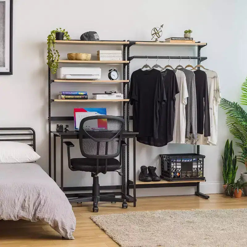5-Shelf Organization Rack with Adjustable Shelves, Freestanding Metal Garment Rack, Closet Organizer, Black