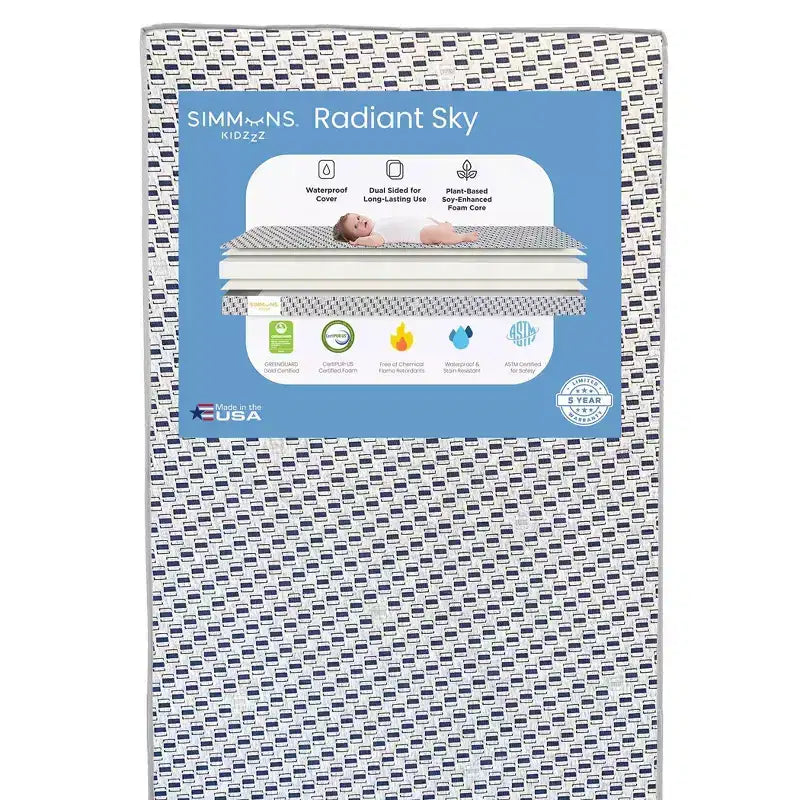 Simmons Kids' Dual Sided Baby Crib Mattress and Toddler Mattress - Radiant Sky: Firm, High-Density Foam, Waterproof Cover, 8.5 Lbs