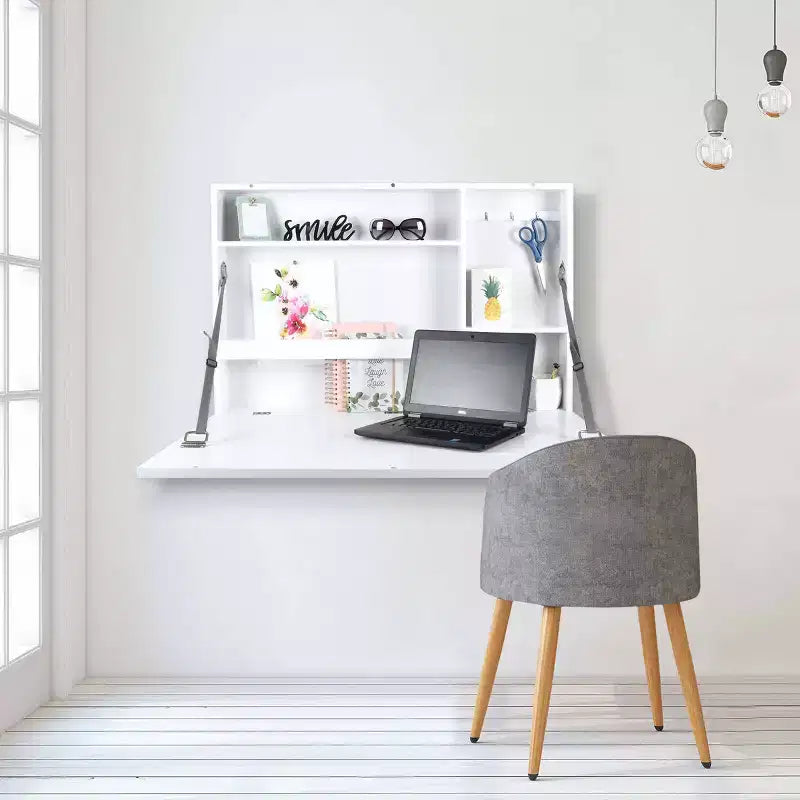 36" x 24" Murphy Desk White - Modern Wall Mounted, Open Storage Shelf, MDF Construction