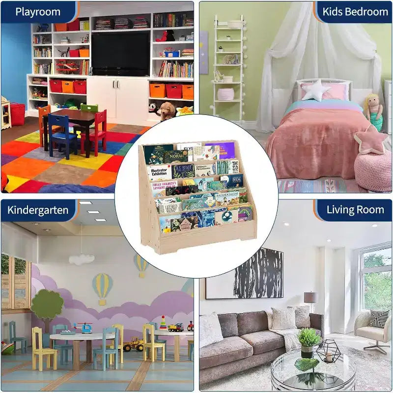 5-Tier Kids Bookshelf, Toddler Book Display Shelves with Deep Magazine Display Shelf, Children Storage Organizer for Nursery, Kids Bedroom