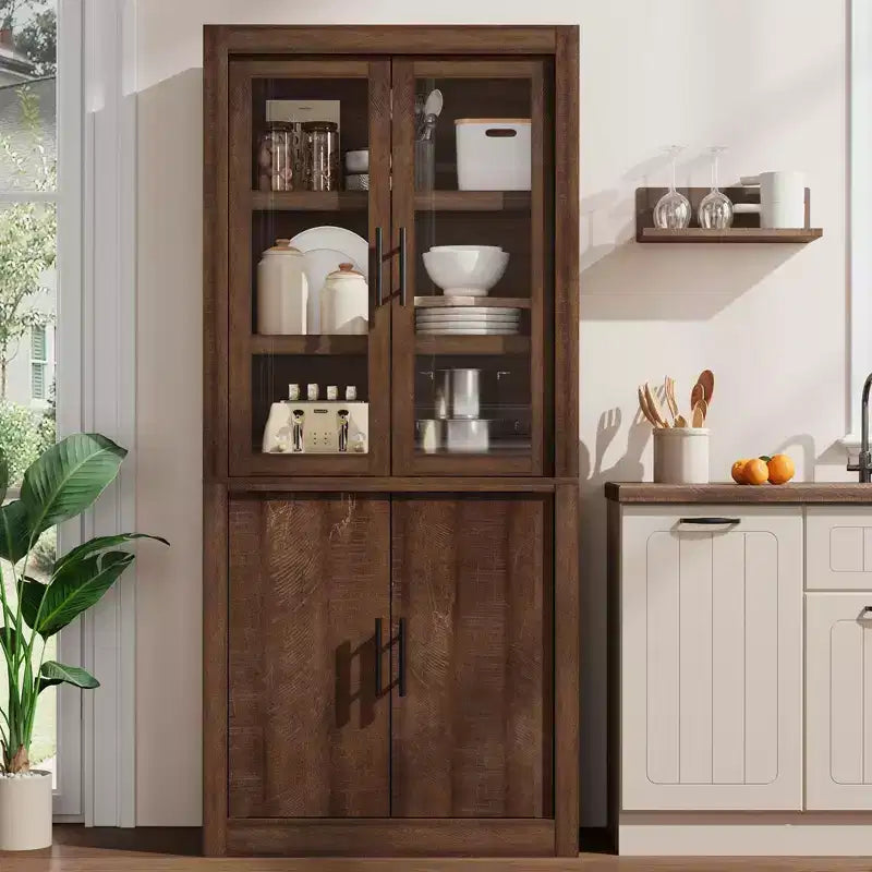 Tall Kitchen Pantry Storage Cabinet with 2 Doors & Adjustable Shelves, Pantry Cupboard & Large Storage Space for Dining & Living Room