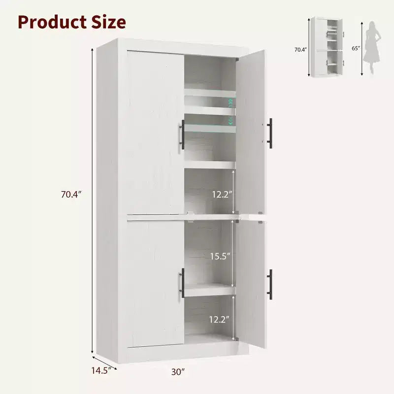 Tall Kitchen Pantry Storage Cabinet with 2 Doors & Adjustable Shelves, Pantry Cupboard & Large Storage Space for Dining & Living Room