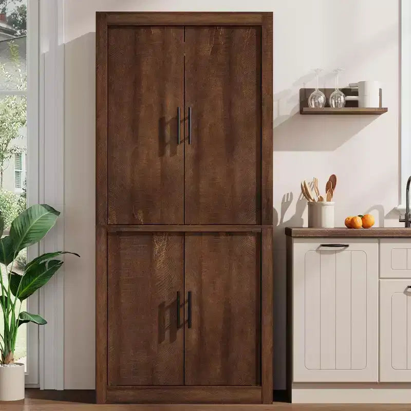 Tall Kitchen Pantry Storage Cabinet with 2 Doors & Adjustable Shelves, Pantry Cupboard & Large Storage Space for Dining & Living Room