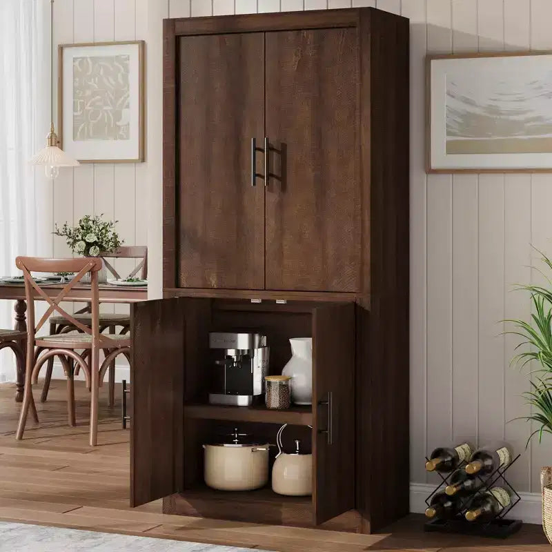Tall Kitchen Pantry Storage Cabinet with 2 Doors & Adjustable Shelves, Pantry Cupboard & Large Storage Space for Dining & Living Room