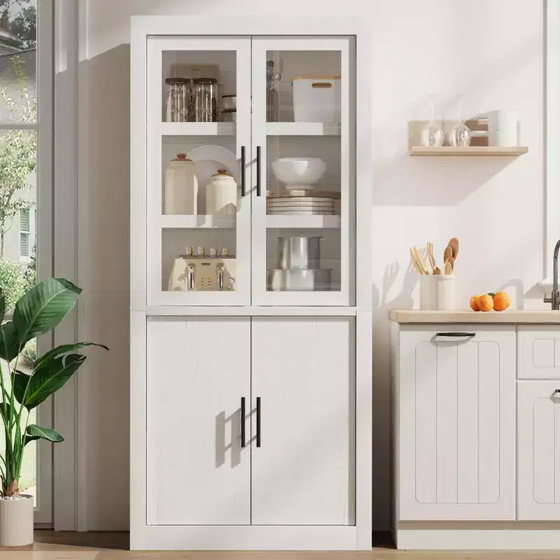Tall Kitchen Pantry Storage Cabinet with 2 Doors & Adjustable Shelves, Pantry Cupboard & Large Storage Space for Dining & Living Room