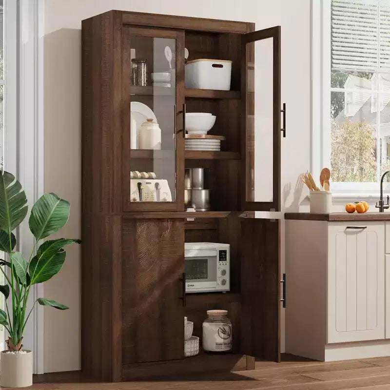 Tall Kitchen Pantry Storage Cabinet with 2 Doors & Adjustable Shelves, Pantry Cupboard & Large Storage Space for Dining & Living Room