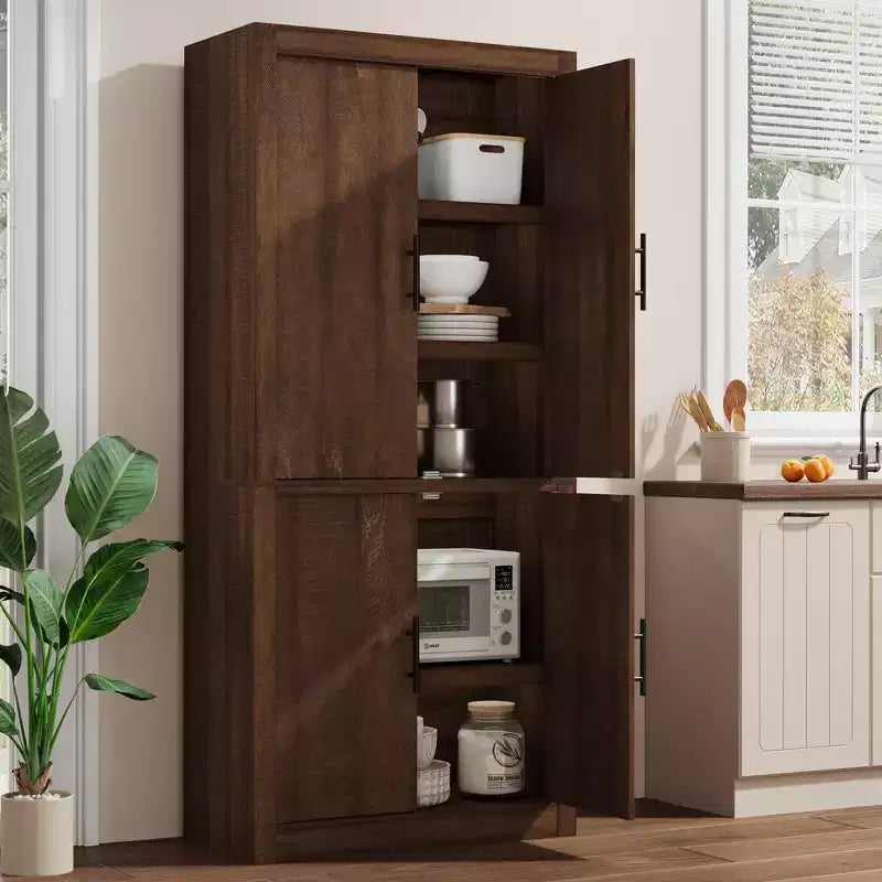 Tall Kitchen Pantry Storage Cabinet with 2 Doors & Adjustable Shelves, Pantry Cupboard & Large Storage Space for Dining & Living Room