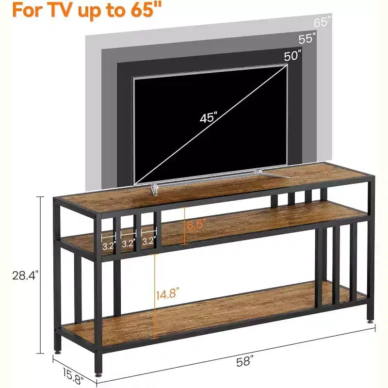 58/65 TV Stand for TV up to 65/75, Rustic Entertainment Center with 3-Tier Open Shelves, Media Console Table