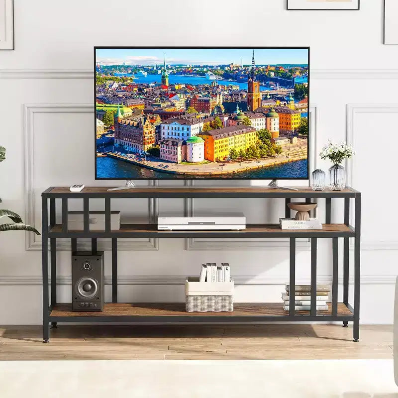 58/65 TV Stand for TV up to 65/75, Rustic Entertainment Center with 3-Tier Open Shelves, Media Console Table