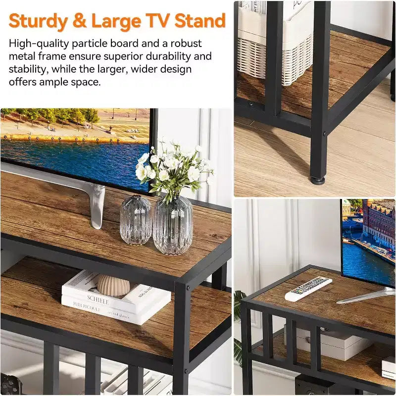 58/65 TV Stand for TV up to 65/75, Rustic Entertainment Center with 3-Tier Open Shelves, Media Console Table