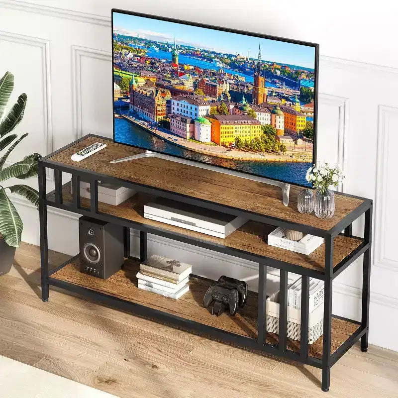 58/65 TV Stand for TV up to 65/75, Rustic Entertainment Center with 3-Tier Open Shelves, Media Console Table