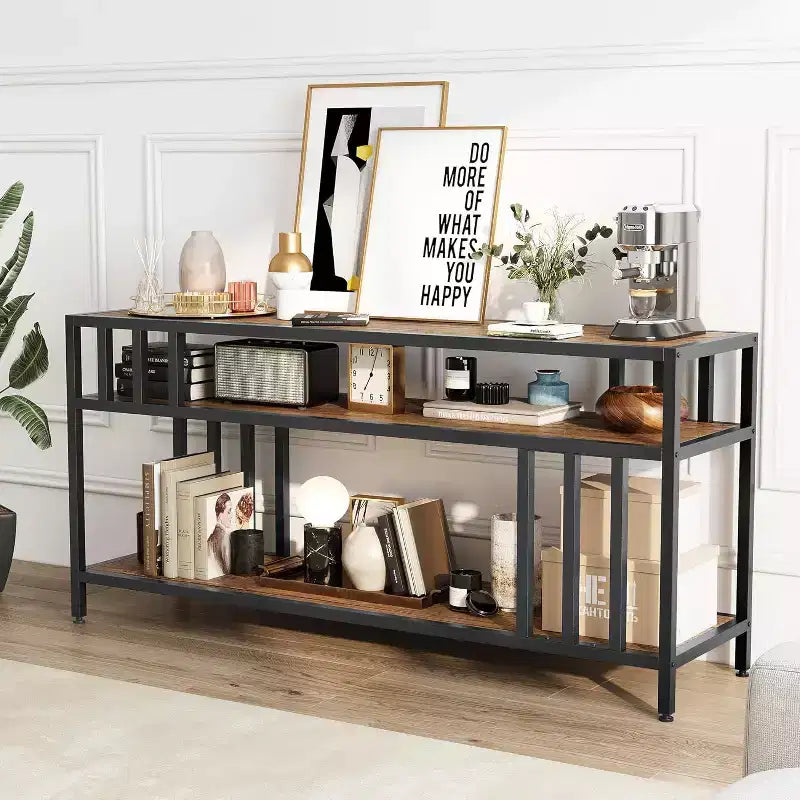 58/65 TV Stand for TV up to 65/75, Rustic Entertainment Center with 3-Tier Open Shelves, Media Console Table