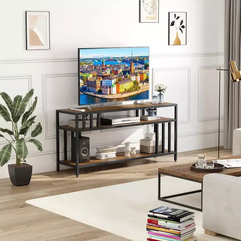 58/65 TV Stand for TV up to 65/75, Rustic Entertainment Center with 3-Tier Open Shelves, Media Console Table
