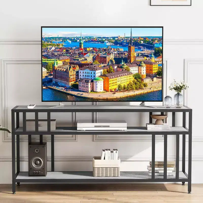 58/65 TV Stand for TV up to 65/75, Rustic Entertainment Center with 3-Tier Open Shelves, Media Console Table