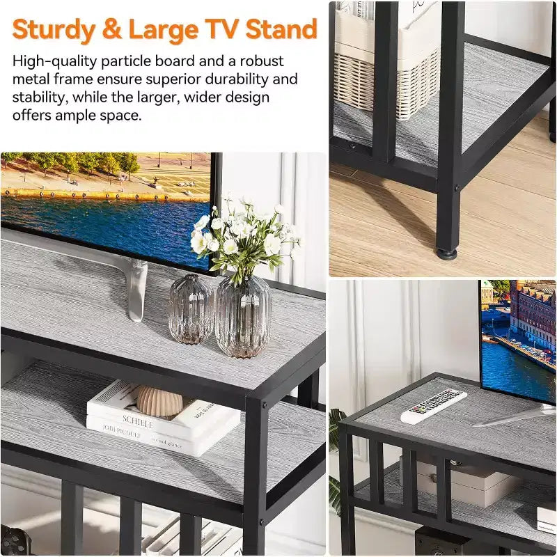 58/65 TV Stand for TV up to 65/75, Rustic Entertainment Center with 3-Tier Open Shelves, Media Console Table