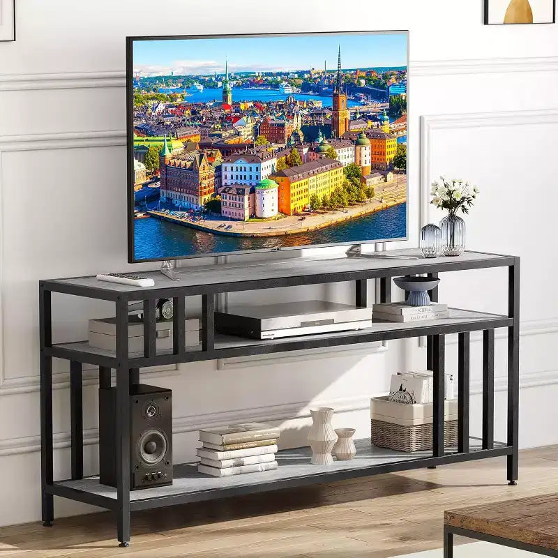 58/65 TV Stand for TV up to 65/75, Rustic Entertainment Center with 3-Tier Open Shelves, Media Console Table