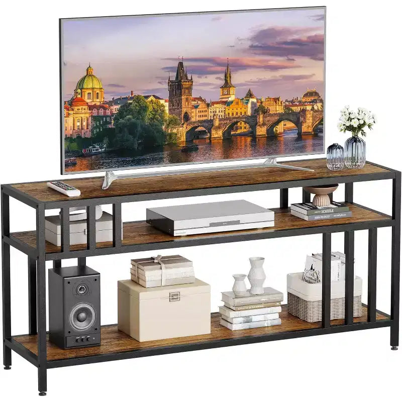 58/65 TV Stand for TV up to 65/75, Rustic Entertainment Center with 3-Tier Open Shelves, Media Console Table