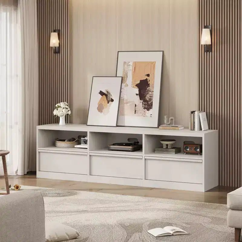 70 Inch TV Stand for 80" TVs, Mid-Century Modern Storage Drawer with Open Shelves, Wood Media Console Cabinet for Living Room/Bedroom, Vintage