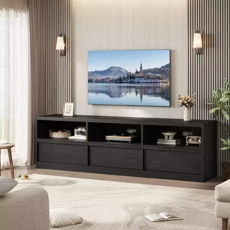 70 Inch TV Stand for 80" TVs, Mid-Century Modern Storage Drawer with Open Shelves, Wood Media Console Cabinet for Living Room/Bedroom, Vintage