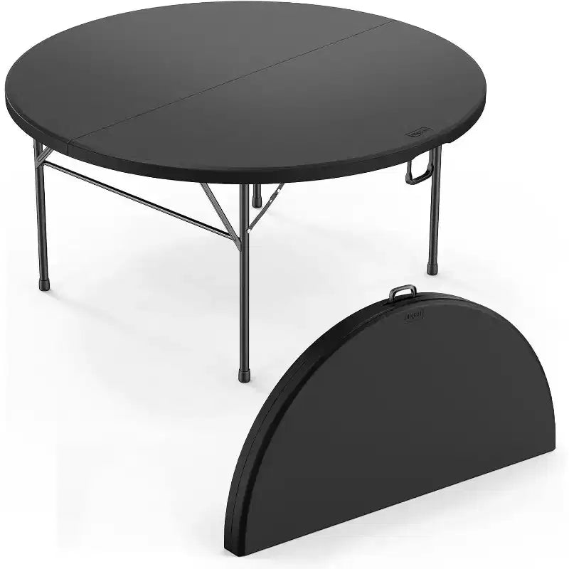 5 FT Black Round Bi-Folding Commercial Table, 60 Inch Portable Plastic Dining Card Table for Kitchen Party Wedding Event