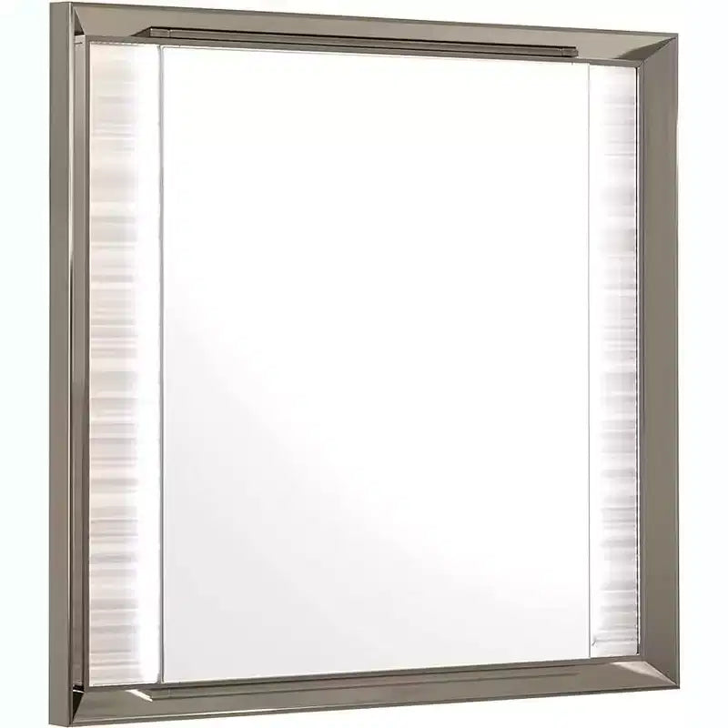 White Mirror with LED Frame, Luxurious Modern Bedroom Accent with Chrome Detailing