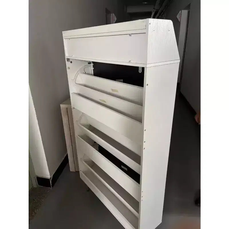 Freestanding Wood Finish Shelf Space-Saving Adjustable Cabinet, Entryways/Bedrooms