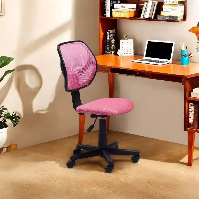 Desk Chair Mesh Armless, Ergonomic Adjustable Mid-Back Compact Rolling Swivel Computer Task Chair for Home Office Study Work, Pink