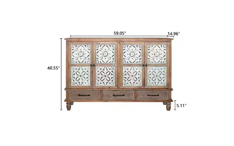 Rustic Fir Wood 59.05'' Storage Sideboard Cabinet with 3 Drawers