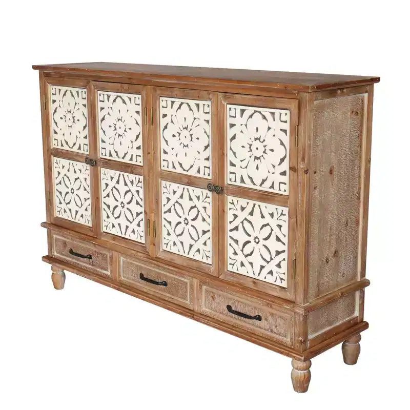 Rustic Fir Wood 59.05'' Storage Sideboard Cabinet with 3 Drawers
