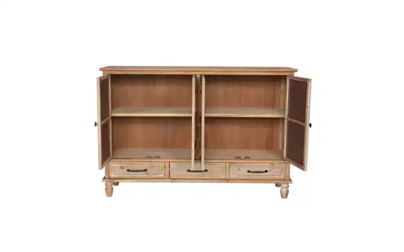 Rustic Fir Wood 59.05'' Storage Sideboard Cabinet with 3 Drawers