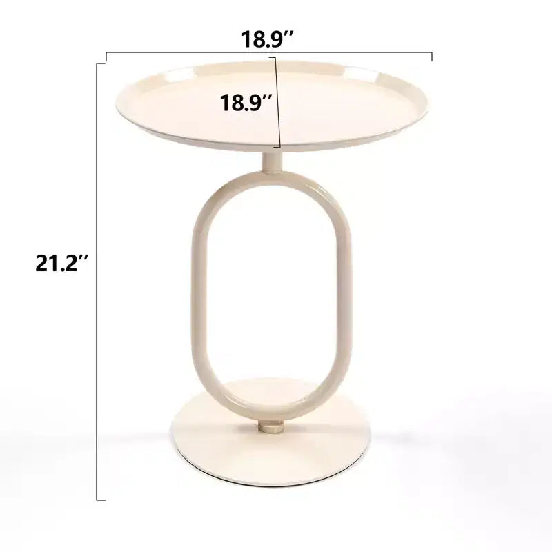 Lantern-Shaped End Table with Metal Frame, Round Small Table with Pedestal, Accent Table for Living Room, Small Space