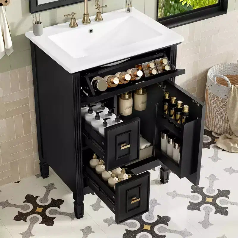 24" Solid Wood Bathroom Vanity with Sink and Adjustable Shelf