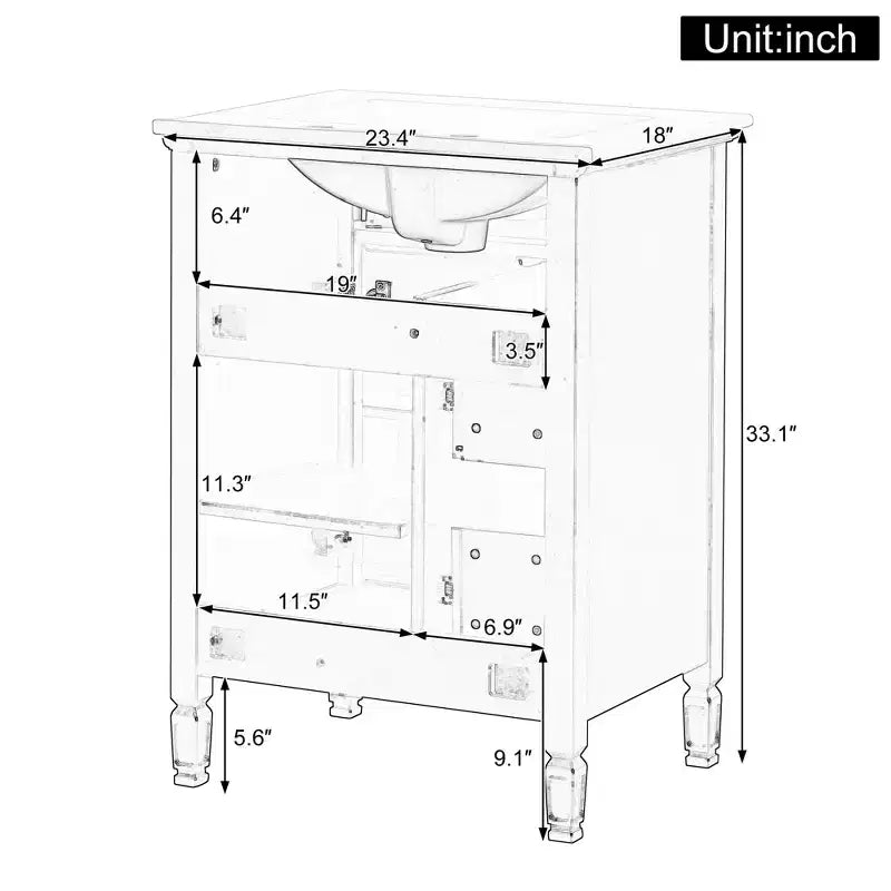 24" Solid Wood Bathroom Vanity with Sink and Adjustable Shelf