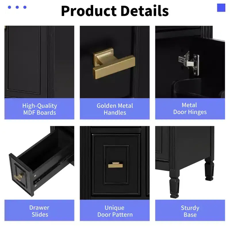24" Solid Wood Bathroom Vanity with Sink and Adjustable Shelf