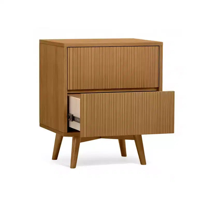 Modern Boho 2-Drawer Nightstand with Solid Wood & Contemporary Fluted Fronts