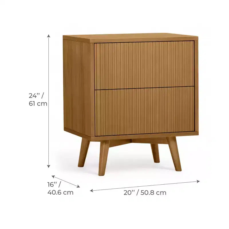 Modern Boho 2-Drawer Nightstand with Solid Wood & Contemporary Fluted Fronts