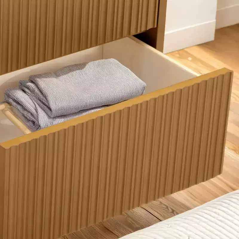 Modern Boho 2-Drawer Nightstand with Solid Wood & Contemporary Fluted Fronts
