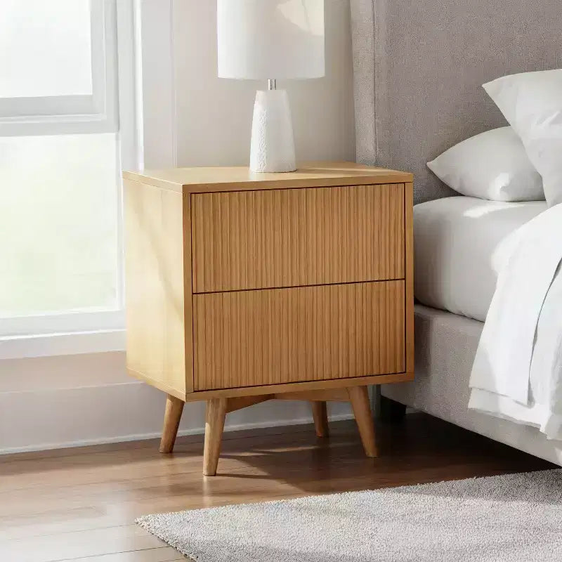 Modern Boho 2-Drawer Nightstand with Solid Wood & Contemporary Fluted Fronts