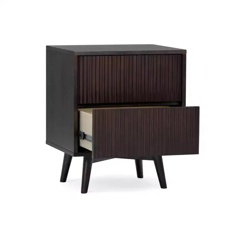 Modern Boho 2-Drawer Nightstand with Solid Wood & Contemporary Fluted Fronts
