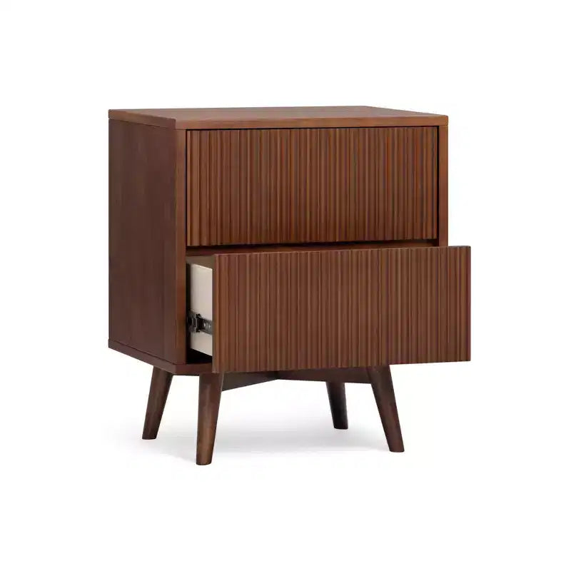 Modern Boho 2-Drawer Nightstand with Solid Wood & Contemporary Fluted Fronts
