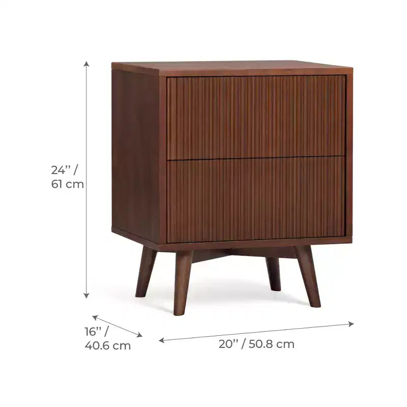 Modern Boho 2-Drawer Nightstand with Solid Wood & Contemporary Fluted Fronts