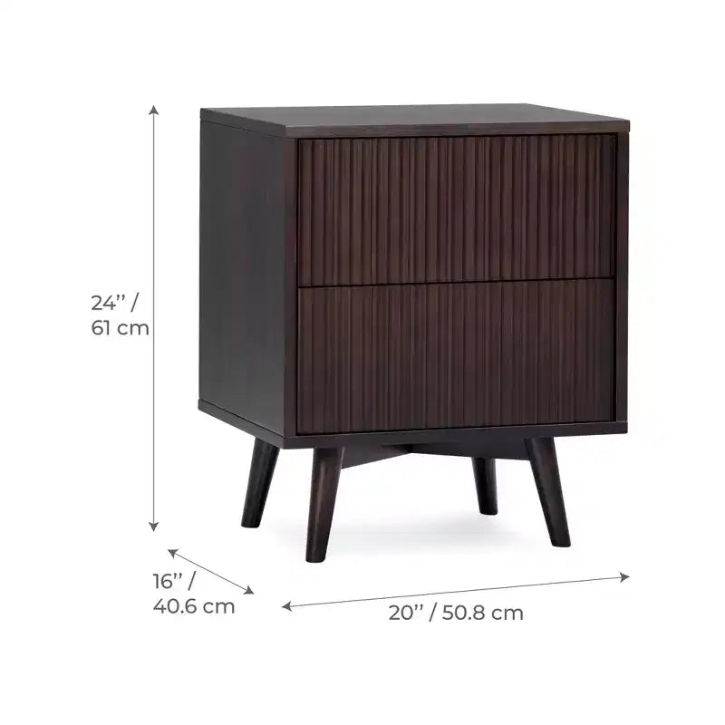 Modern Boho 2-Drawer Nightstand with Solid Wood & Contemporary Fluted Fronts