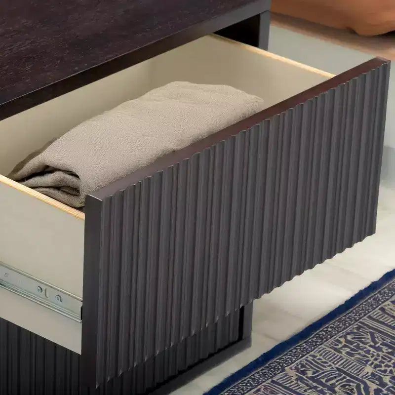 Modern Boho 2-Drawer Nightstand with Solid Wood & Contemporary Fluted Fronts