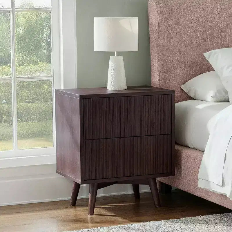 Modern Boho 2-Drawer Nightstand with Solid Wood & Contemporary Fluted Fronts
