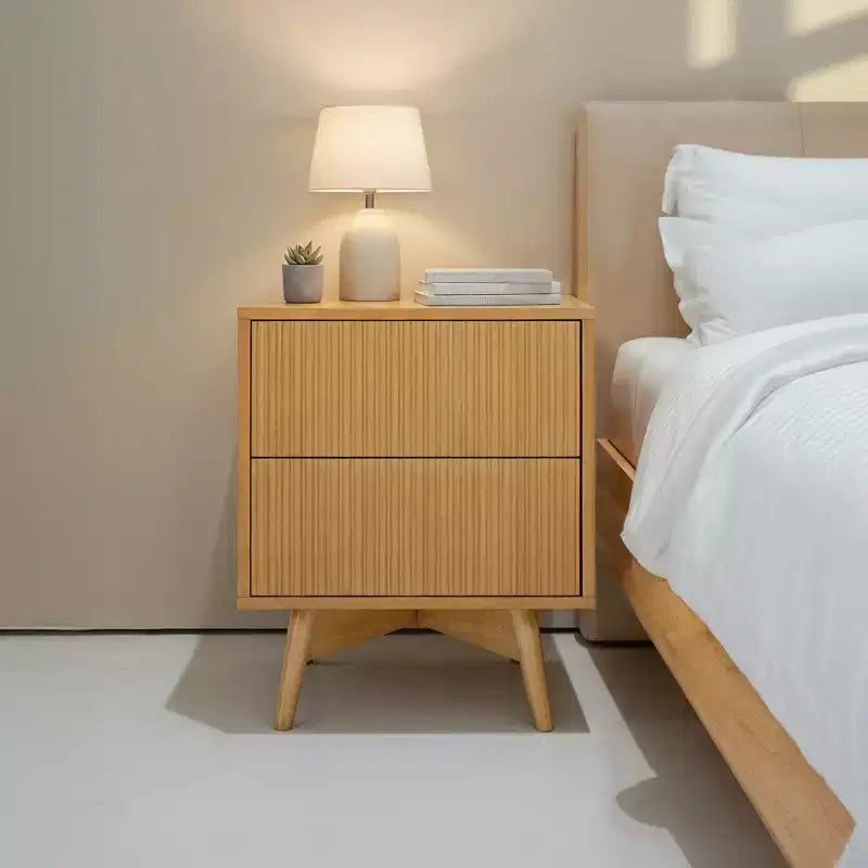 Modern Boho 2-Drawer Nightstand with Solid Wood & Contemporary Fluted Fronts