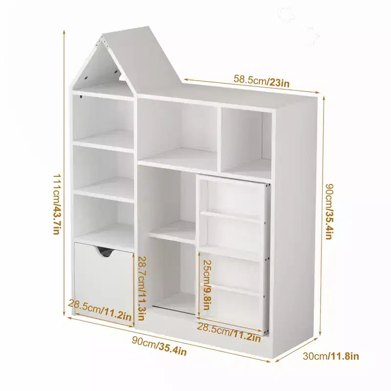 Kids Bookshelf with Movable Drawer, 7 Storage Cubbies Bookcase, Kids Storage Organizer Cabinet for Playroom Nursery Classroom