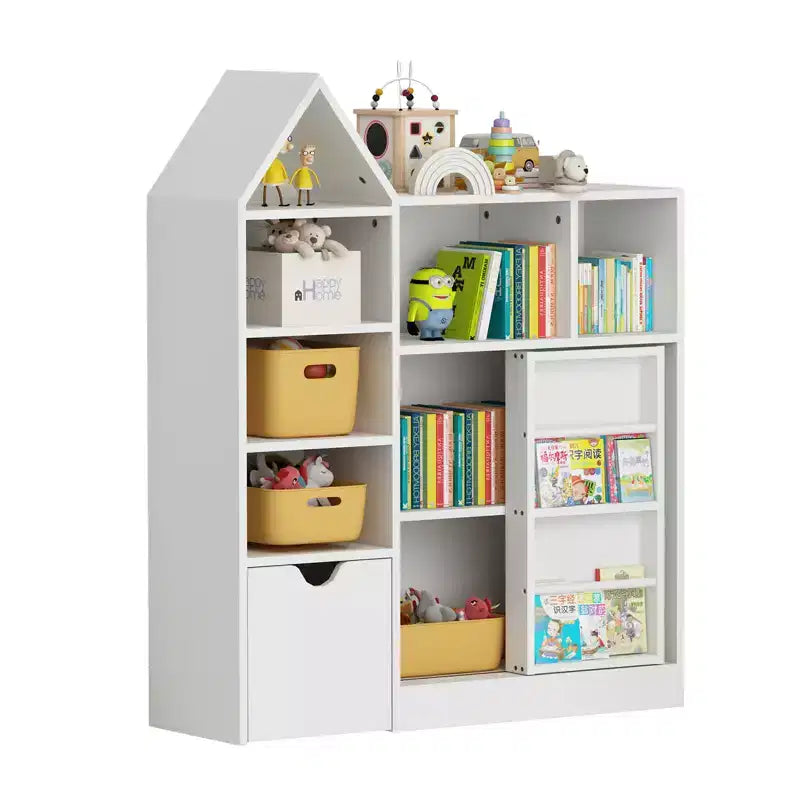Kids Bookshelf with Movable Drawer, 7 Storage Cubbies Bookcase, Kids Storage Organizer Cabinet for Playroom Nursery Classroom