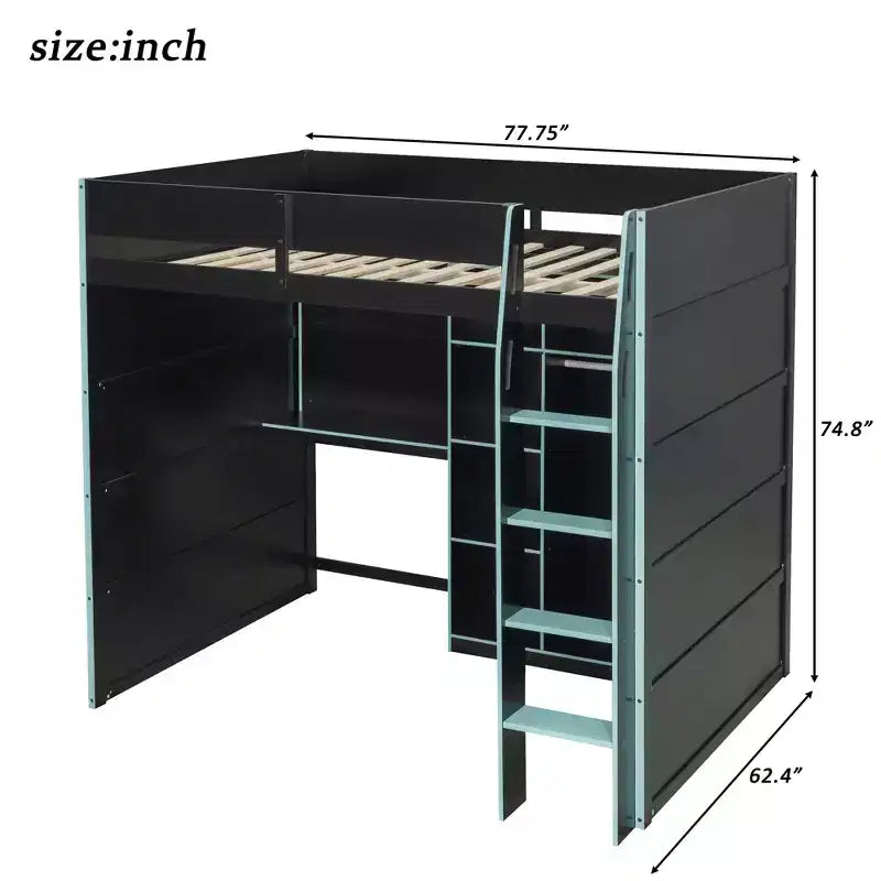 Gaming Loft Bed with Desk, RGB Lights & Storage, Full Size Space-Saving Bed for Teens and Adults