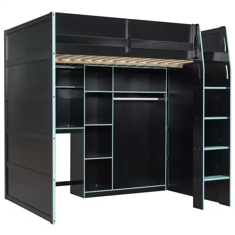 Gaming Loft Bed with Desk, RGB Lights & Storage, Full Size Space-Saving Bed for Teens and Adults