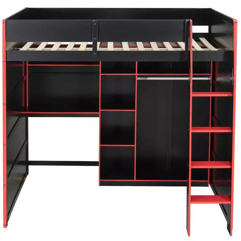Gaming Loft Bed with Desk, RGB Lights & Storage, Full Size Space-Saving Bed for Teens and Adults